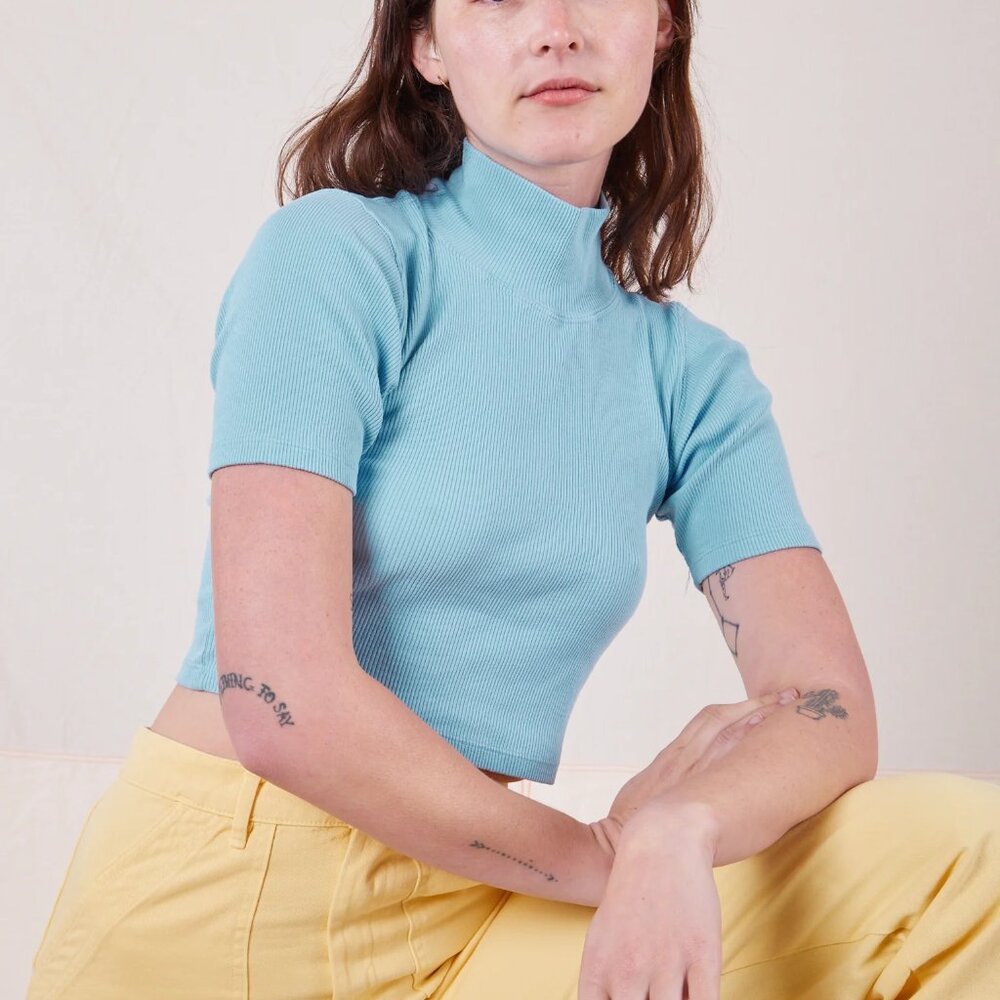 Big Bud Press ½ Sleeve Essential Turtleneck in Baby Blue